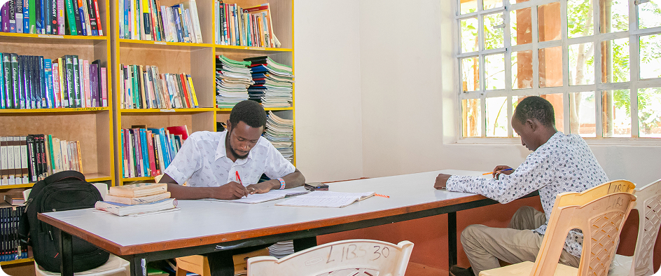 Students in a classroom library
